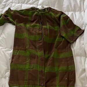 Green and Brown Plaid Button-Up Shirt